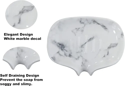 Vista 2 de Jabonera con textura de mármol de cerámica, ranura autodrenante, portátil para ducha, baño y fregadero de cocina