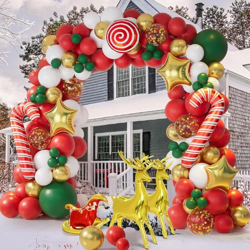 Vista 5 de AobkDeco Kit de arco de guirnalda de globos de Navidad de 138 piezas con globos rojos, verdes, dorados y blancos, globos de caramelo, globos