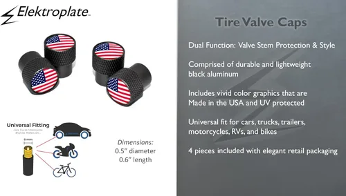 Vista 3 de Tapones universales de vástago de válvula de EE. UU., moleteado cromado negro Corrosion-Resistant Aluminum, Fits 8 mm Tire Valve for all Vehicles