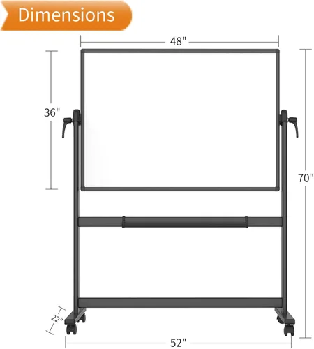 Vista 2 de VIZ-PRO Pizarra magnética portátil de doble cara, marco y soporte de aluminio negro de 48 x 36 pulgadas Tablero blanco con ruedas de 4 x 3 pies