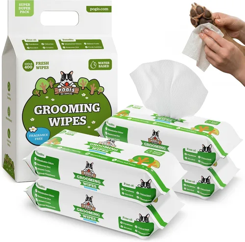Vista 14 de Toallitas de aseo para perros de Pogi – Toallitas hipoalergénicas para mascotas para patas, cuerpo y trasero – Limpieza e hidratación, aroma a té