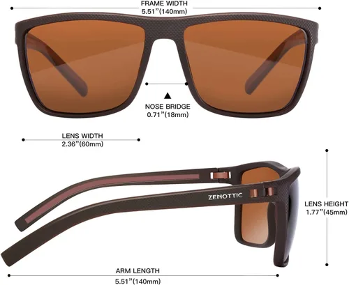 Vista 2 de ZENOTTIC - Gafas de sol polarizadas con montura ligera y cuadrada de TR90 y protección UV400