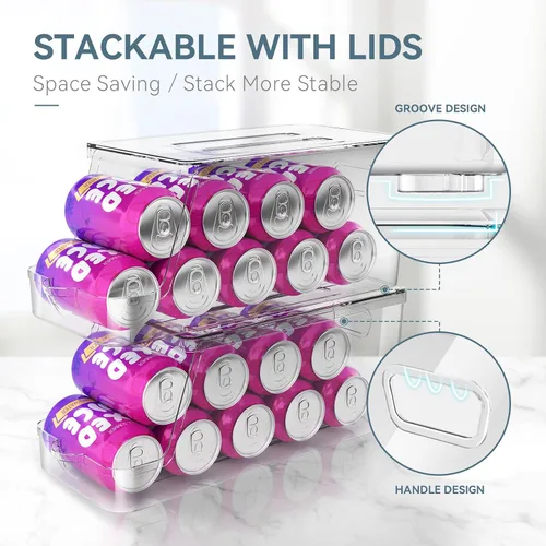 Vista 5 de theaoo Contenedores organizadores de refrigerador apilables grandes y dispensador de latas de soda para refrigerador con tapas