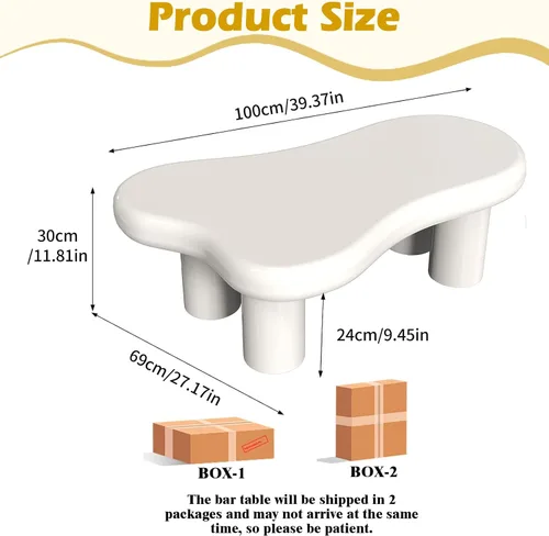 Vista 2 de Mesa de Café en Forma de Nube, Mesa de Comedor Irregular de 40", Mesa Central en Crema para Cocina, Sala de Estar, Bar, Solo Mesa de Cocina Moderna