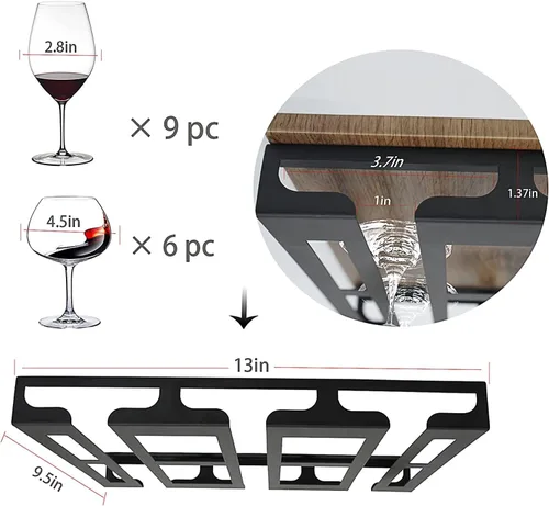 Vista 3 de Soporte para copas de vino – Perchas debajo del estante del gabinete, soporte para copas de vino, soporte de almacenamiento de vasos, organizador