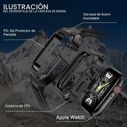 Vista 5 de SUPLINK Caja y Correa de Acero Inoxidable Compatible con Correas de Apple Watch 40mm 41mm 38mm para Hombre, Funda Resistente con Amortiguador