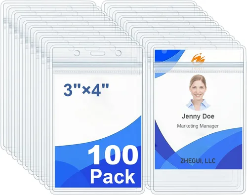 Vista 9 de Soporte vertical de plástico transparente para tarjetas de identificación con nombre, resistente al agua, con cierre resellable, de PVC