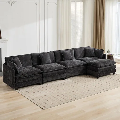 Vista 74 de Sofá seccional modular, sofá seccional en forma de L de 76.7 pulgadas con otomana móvil, cómodo loveseat de chenilla nube con reposabrazos