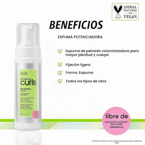 Vista 3 de ALL ABOUT CURLS Boosting Foam For Curly Hair Lightweight Definition Hold Volumizing Extra Fullness & Body Vegan & Cruelty Free Sulfate &