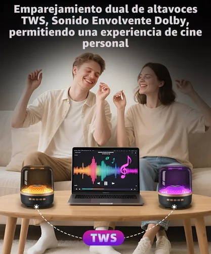 Vista 5 de Altavoz Bluetooth con sonido HD y luces, inalámbrico portátil, batería de larga duración, emparejamiento TWS, para el hogar, fiesta, al aire libre
