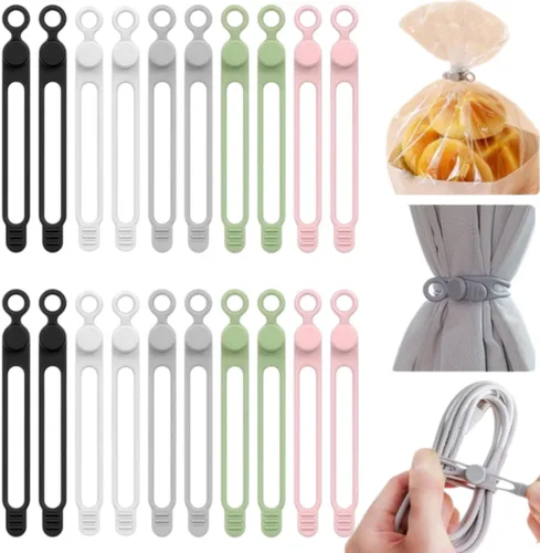Vista 8 de Silicone Cable Ties, 10 Pack Reusable Cord Organizers, Adjustable Cable Straps with Buckle for Charging Cables, Earbuds and Appliance Cords, Home