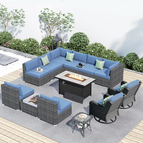 Vista 38 de HOOOWOOO Juego de sofá modular para patio al aire libre, 7 piezas en forma de U, juego de sofá de mimbre rústico para 6 personas, juego de Beige