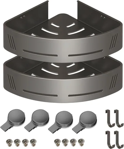 Vista 13 de Black Adhesive Corner Shower Caddy 2-Pack, Triangular Shelves No-drill black triangular shelves for smooth tile, glass and stainless steel shower
