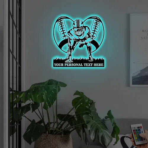 Vista 7 de Regalos personalizados de fútbol para niños con nombre personalizado con luz nocturna LED, letrero de pared de fútbol de neón con 16 colores que
