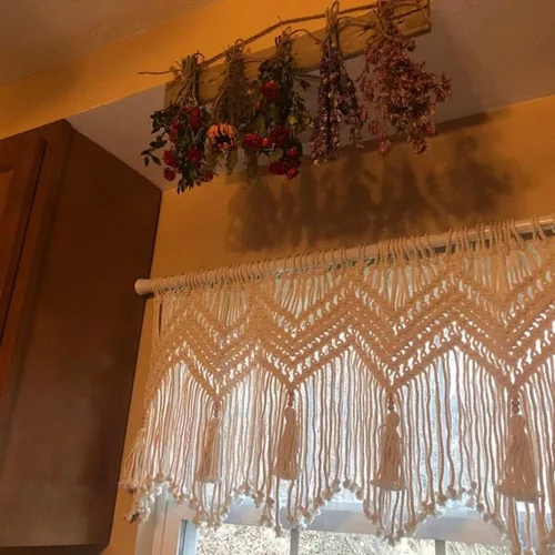 Vista 8 de Cortinas bohemias de macramé para ventanas, cenefa de macramé para dormitorio, sala de estar, decoración bohemia para colgar en la pared, 1 panel