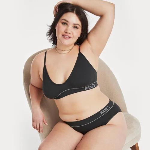 Vista 4 de Hanes Bralette de canalé triangular sin costuras Originals para mujer, brasier acanalado suave, ajuste ComfortFlex