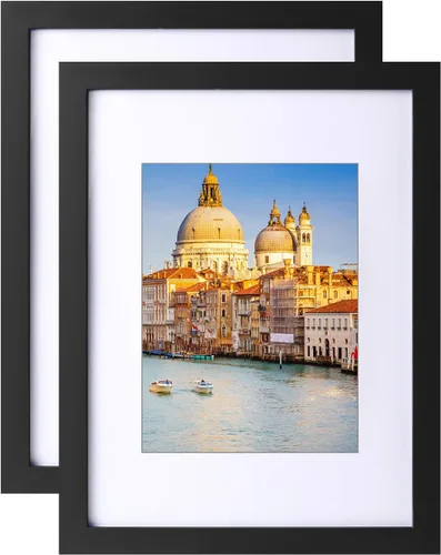Vista 121 de wyooxoo Juego de 2 marcos de fotos de 8 x 10 pulgadas en color negro hechos de madera maciza, marcos para fotos de 5 x 7 pulgadas con paspartú