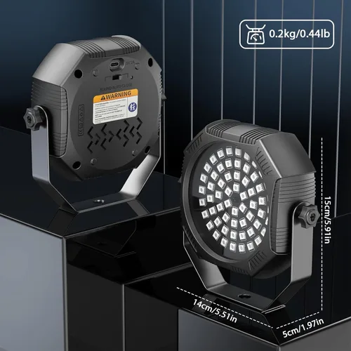 Vista 6 de Luces de escenario alimentadas por batería, luces estroboscópicas recargables con alimentación USB, control automático activado por sonido, 30W RGB