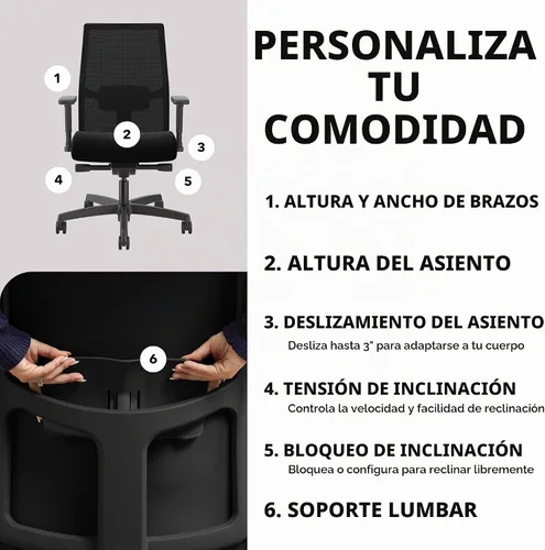 Vista 3 de HON Ignition 2.0 - Silla ergonómica de oficina, soporte lumbar Negro
