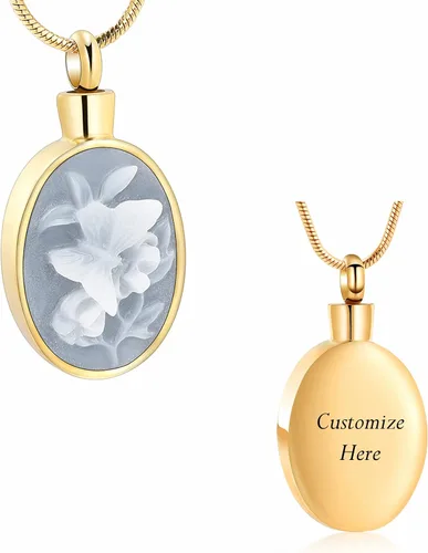 Vista 2 de QGJNSGC Collar de mariposa de flores prensadas, joyería de cremación, collar de urna para cenizas para mujeres y niñas, forma ovalada, recuerdo