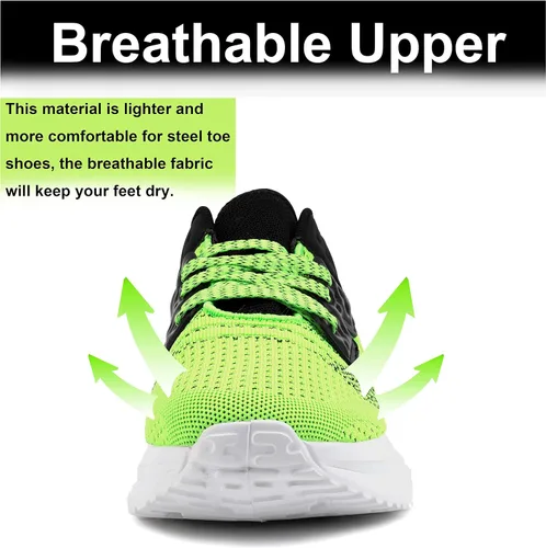 Vista 3 de DREAM HORSE Zapatos de punta de acero para hombre, antideslizantes, con puntera de seguridad, ligeros, indestructibles, zapatos de trabajo