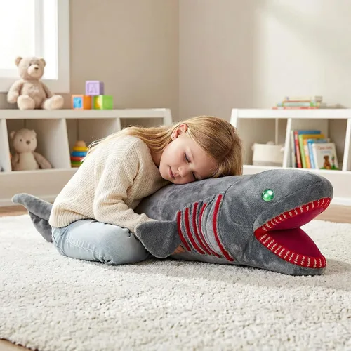 Vista 8 de Peluche de tiburón con volados, juguete de peluche realista de tiburón con volantes, suave y realista, modelo de peluche para niños, 20.5 pulgadas