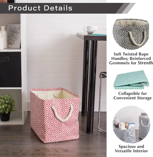 Vista 8 de DII Contenedor de almacenamiento de papel tejido, tejido de canasta de diamante, gris/blanco, grande