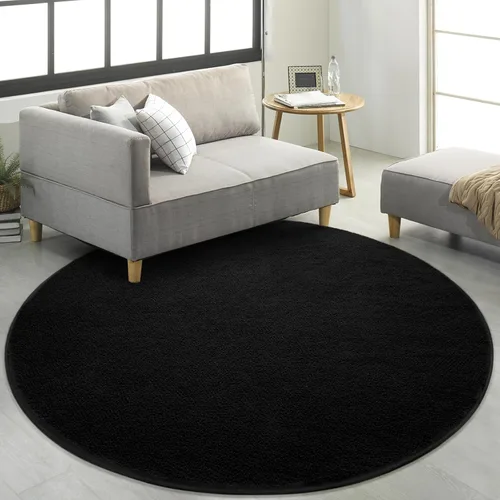 Vista 4 de FlyDOIT Alfombras redondas para dormitorio, sala de estar, 4 x 4, color negro, súper suaves, cómodas, gruesas, de espuma viscoelástica, alfombra