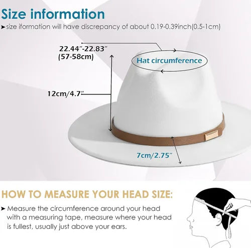 Vista 99 de Sombreros Fedora para hombre, sombrero Panamá de ala ancha con cinturón clásico Unisex Felt Fedora, Adjustable Fit, Breathable Sweatband, All-Day