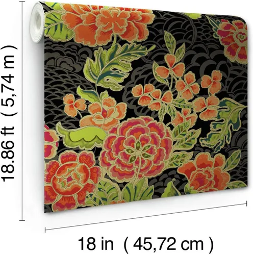 Vista 7 de RoomMates Waverly RMK11856RL Zen Garden - Papel tapiz autoadhesivo (18 pulgadas x 18.86 pies), fácil aplicación, sin residuos pegajosos, color negro
