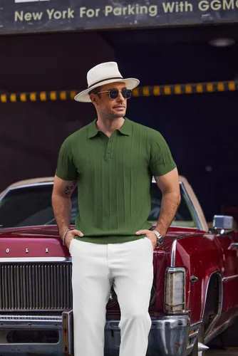 Vista 6 de COOFANDY Camisas polo de punto para hombre de manga corta con textura acanalada Camisas de golf casuales y ligeras con cuello Camiseta de polo