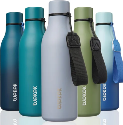Vista 49 de BJPKPK Botellas de agua aisladas, botella de agua de metal de acero inoxidable de 12 onzas con correa, sin BPA a prueba de fugas, jarras, tazas