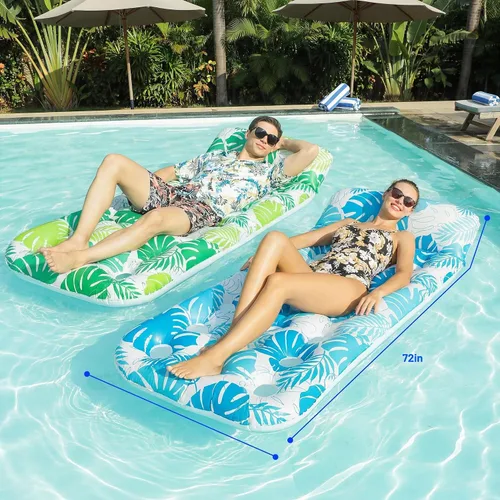Vista 3 de FindUWill Inflatable Pool Float Lounger, 2 Pack Pool Floaties Rafts for Adults, Floating Lounger with Headrest