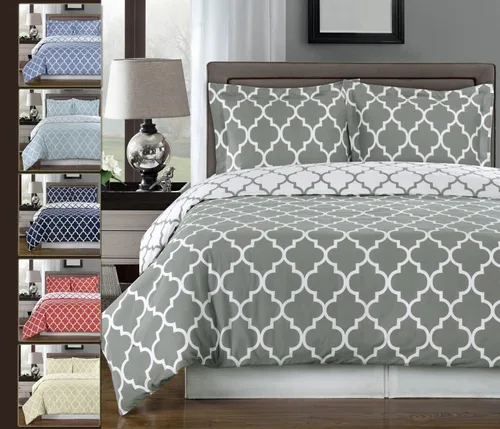 Vista 3 de Royal Hotel Bedding Meridian gris y blanco 8 piezas Queen Bed-in-a-Bag 100% algodón 300 hilos