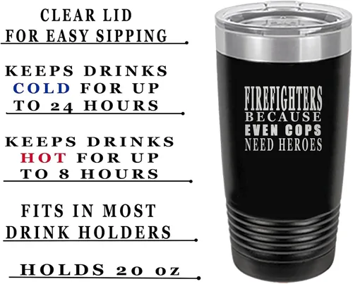 Vista 2 de Rogue River Tactical Funny Firefighter Even Cops Need Heroes - Taza de viaje de 20 onzas con tapa aislada al vacío del Departamento de Bomberos FD