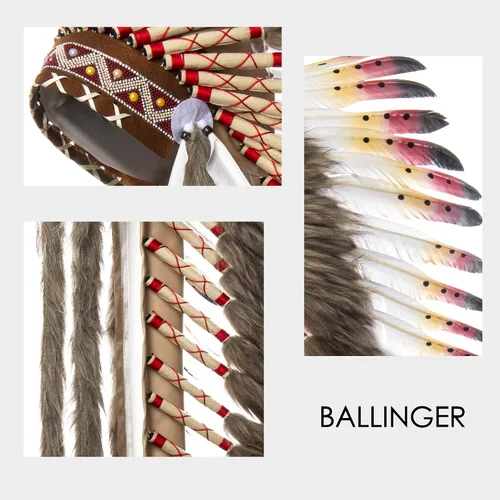 Vista 4 de Ballinger Tocado indio nativo americano tocado grande de plumas y gargantilla para decoración nativa americana carnaval fiesta de Halloween y juego