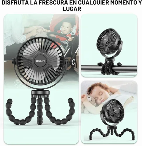 Vista 3 de COMLIFE Ventilador para cochecito de bebé, funciona con batería recargable, enfriamiento máximo de 10 horas, 3 velocidades, ventilador de escritorio