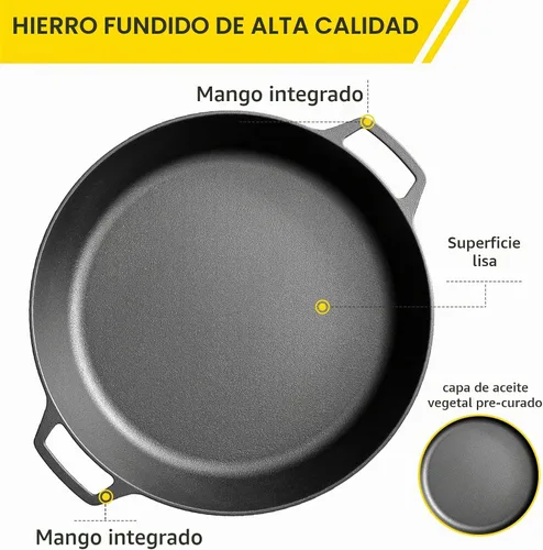 Vista 3 de EDGING CASTING Sartén grande de hierro fundido pre-sazonada de 17 pulgadas, sartén de freír de doble mango para acampar al aire libre, sartén