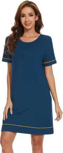Vista 47 de WiWi - Camisón de viscosa de bambú para mujer, manga corta, con cuello en V, ropa de dormir, tallas grandes, S-4X, A-aqua