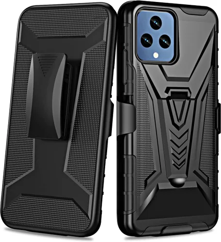 Vista 2 de Funda compatible con TMobile Revvl 6 5G con clip para cinturón de funda híbrida a prueba de golpes con soporte (negro)