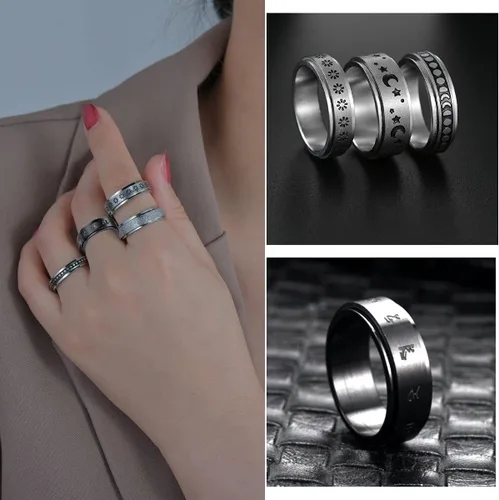 Vista 6 de yfstyle 4 anillos de banda lisa para hombres, anillos de acero inoxidable para hombres, anillos de boda geniales para hombres, anillos giratorios
