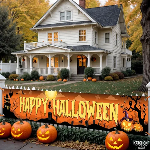 Vista 7 de Katchon - Pancartas de feliz Halloween para exteriores, 120 x 20 pulgadas Naranja