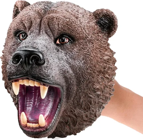 Vista 15 de Gemini&Genius Juguete de oso para niños, marioneta de mano de oso – Oso negro americano de goma suave Bruin Head juguete para juegos de rol, cuentos