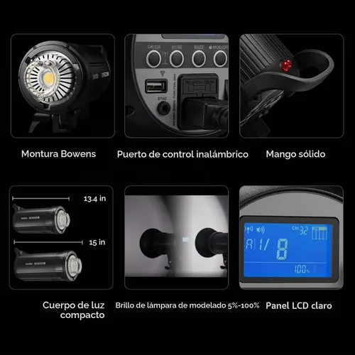Vista 4 de Godox SK400IIV 400Ws Flash Estroboscópico de Estudio GN65 5700K 2.4G con Lámpara de Modelado LED Montaje Bowens Luz Estroboscópica Monolight