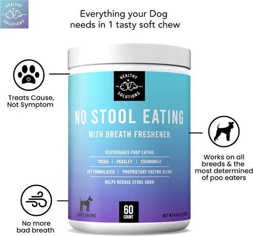 Vista 2 de Disuasorio para perros que comen caca – La coprofagia sin cacaos masticables evita que el perro coma heces – Mastica mejorada con ambientador