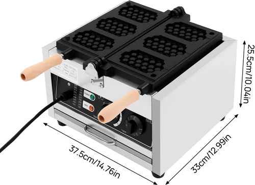 Vista 6 de Máquina eléctrica para hacer gofres, 3 rebanadas antiadherente, máquina comercial para hacer gofres, mini wafles de acero inoxidable de 110 V 1500