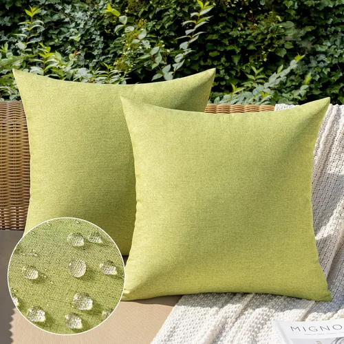 Vista 42 de MIULEE - Paquete de 2 fundas de almohada decorativas para exteriores, impermeables, sólidas, de imitación de lino, para jardín, casa de campo, Azul