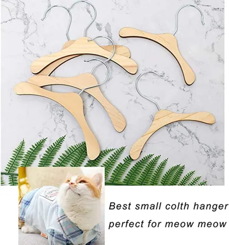 Vista 5 de Paquete de 5 perchas de madera, colgador de ropa para perros de 8.6 pulgadas, perchas pequeñas para vestido de muñeca, ropa, vestidos, accesorios (L)