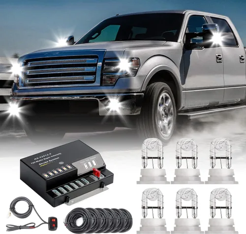 Vista 11 de Kit de luces estroboscópicas de emergencia escondidas, 4 bombillas HID, 13 patrones intermitentes, cable de 16 pies con controlador de faros
