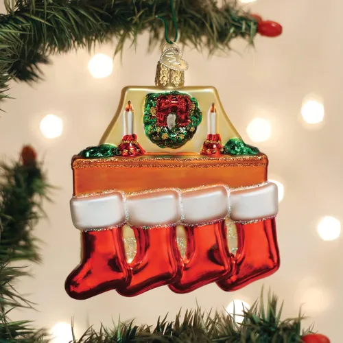 Vista 5 de Old World Christmas - Adornos de vidrio soplado de familia de 4 calcetines para árbol de Navidad